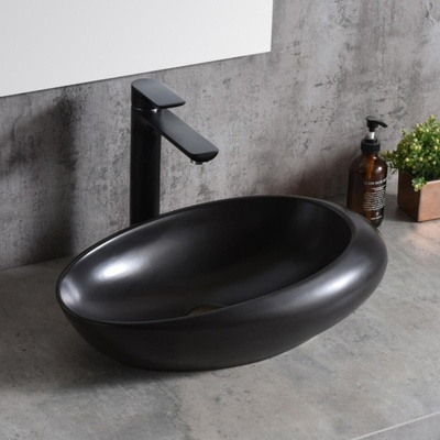 Inter Ceramic ПОРЦЕЛАНОВ УМИВАЛНИК ICB 493B ВЪРХУ ПЛОТ 49x26x14.5см ЧЕРЕН МАТ (ICB 493B)