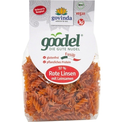 Govinda Goodel Fusilli červená čočka s bio lněnými semínky 250 g