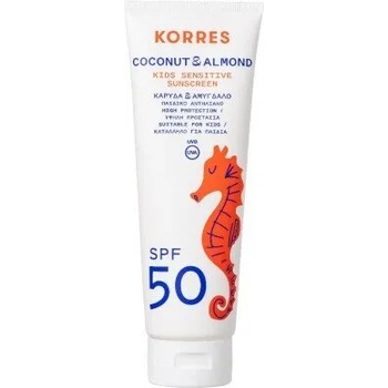 KORRES Нежен детски слънцезащитен крем с кокосово и бадемово масло , Korres Coconut & Almond Kids Sensitive Sunscreen SPF50 250ml