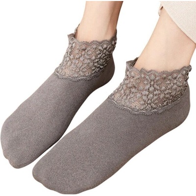 Сиви поларени чорапи с дантела