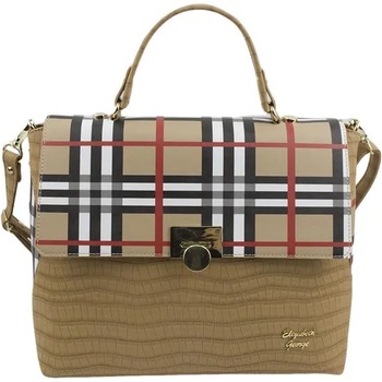 Image 1 of Български обувки Елегантна дамска чанта в каре и бежова кожа 884-34