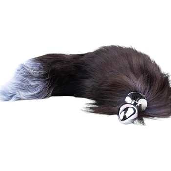 Sunfo Сънфо - метална анална тапа с лисича опашка (сребристо-черно)
