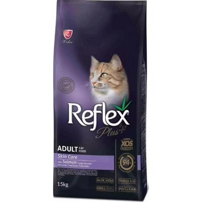 Reflex Plus Skin Care Adult Cat Food with Salmon - Пълноценна храна за пораснали котки от всички породи със Сьомга, подпомага кожата и козината 15 кг, Турция