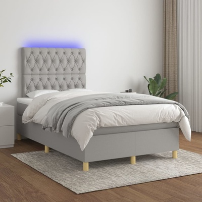 Petrashop 3135661 boxspring postel s matrací a LED světle šedá textil