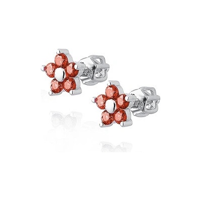 Nubis stříbrné šroubovací náušnice kytičky červené NB-3616-R