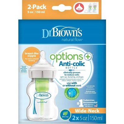Dr. Brown´s kojenecká láhev širokohrdlá Options transparentní 2x150 ml