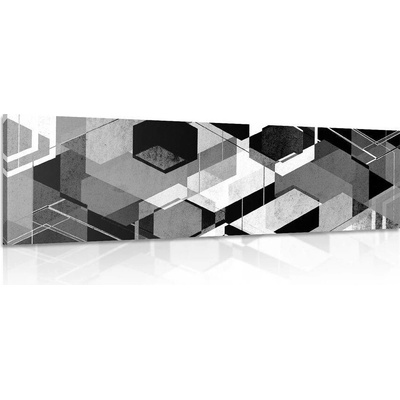 Obraz abstraktní geometrie v černobílém provedení - 135x45