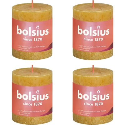 Bolsius Рустик колонни свещи Shine, 4 бр, 80x68 мм, жълта пчелна пита (440810)