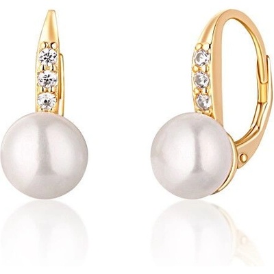 JwL Luxury Pearls žlto pozlátené náušnice s perlami a zirkónmi JL0769