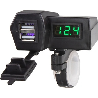 2x USB nabíječka s voltmetrem na motocykl, zelený displej, 34702G