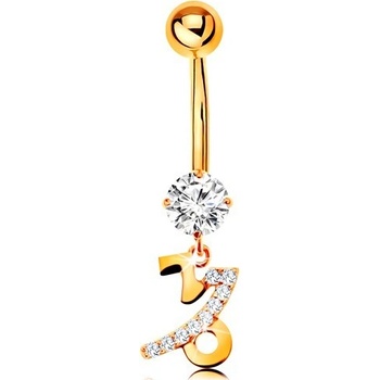 Šperky eshop piercing do bříška ze žlutého zlata čirý zirkon znamení zvěrokruhu KOZOROH GG185.05