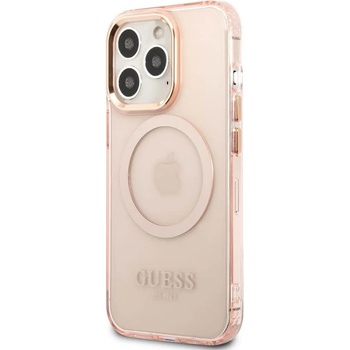 GUESS Translucent MagSafe Case - хибриден удароустойчив кейс с MagSafe за iPhone 13 Pro Max (розов)