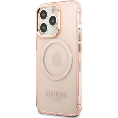 GUESS Translucent MagSafe Case - хибриден удароустойчив кейс с MagSafe за iPhone 13 Pro Max (розов)