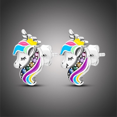 GRACE Silver Jewellery Stříbrné náušnice Jednorožec stříbro 925/1000 E-KTE047/427 Stříbrná