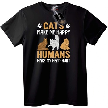 NOONEBRAND Тениска Котките ме правят щастлив - 5XL, Black