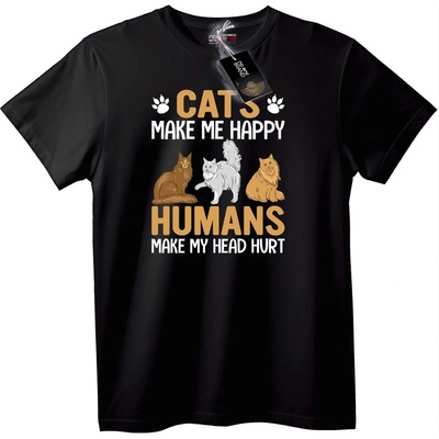 NOONEBRAND Тениска Котките ме правят щастлив - 5XL, Black