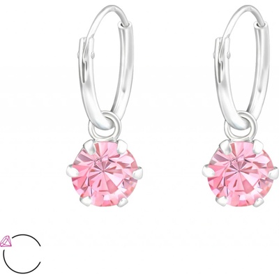 Glory visiace strieborné náušnice kruhy Swarovski elements S1103 Light Rose