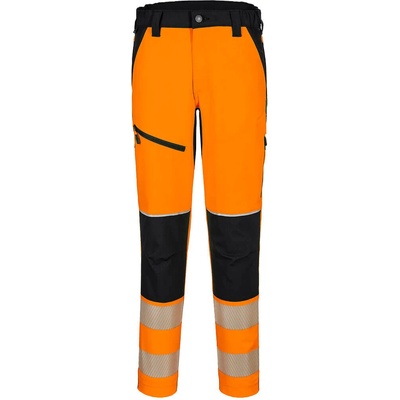 Portwest hi-vis pw3 t140 / Мъжки светлоотразителни еластични панталони с талия - hv оранжево/черно xxl (t140obrxxl)