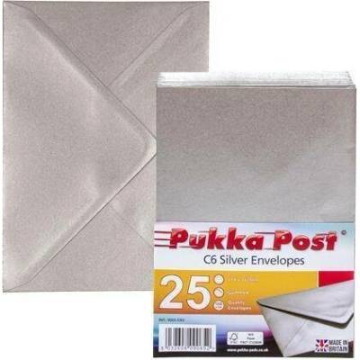 Pukka Pad Obálky Silver, stříbrná, C6, pogumovaný povrch, PUKKA PAD 9065-ENV ,balení 25 ks
