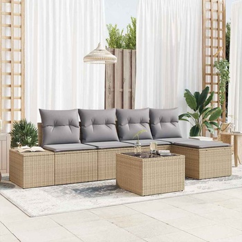 vidaXL Градински Софа Комплект с възглавница 6 pcs Бежово полиратан (3347030)