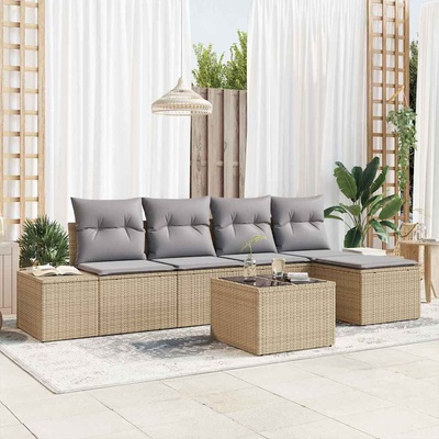 vidaXL Градински Софа Комплект с възглавница 6 pcs Бежово полиратан (3347030)