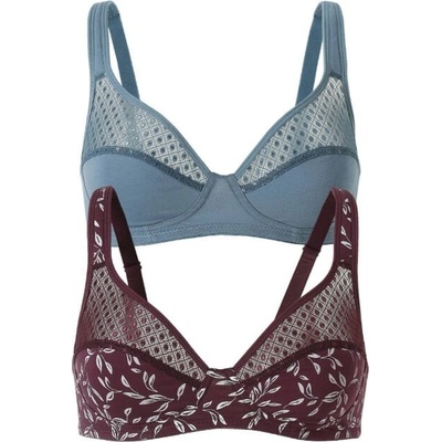 Confidence Lingerie AVA Súpr 2 podprseniek Tropea jednofarebná + s potlačou listov bez kostíc bridlicová/slivková