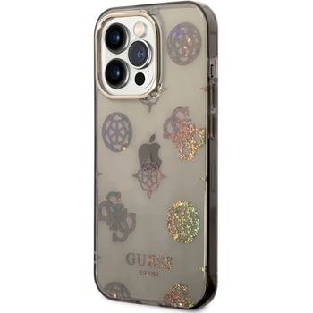 GUESS Peony Glitter Case - дизайнерски кейс с висока защита за iPhone 14 Pro (черен)