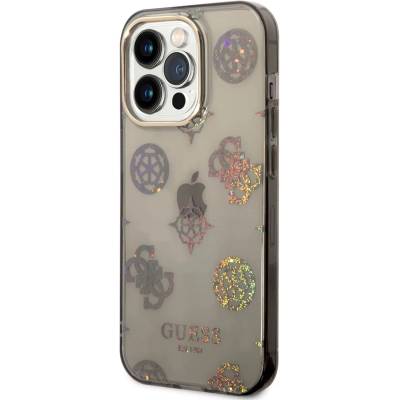 GUESS Peony Glitter Case - дизайнерски кейс с висока защита за iPhone 14 Pro (черен)