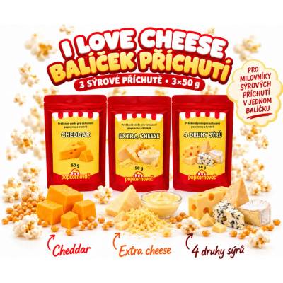 Popkornovač.cz I love cheese balíček príchutí na popcorn 3x50g