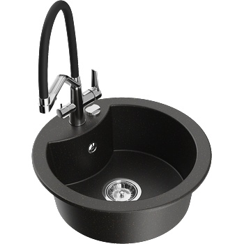 Mexen Diego еднокоморна кухненска мивка от гранит с кухненски смесител Duo, черно/златист металик - 6512-75-671701-07 (6512-75-671701-07)