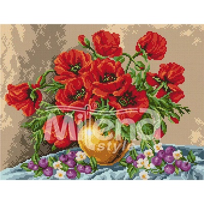 Milena Style Макове във ваза - Печатана Aida 14 ct без конци