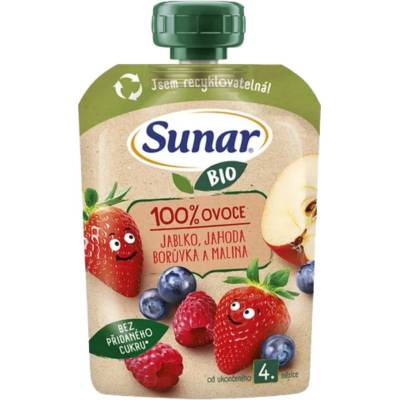SUNAR Ovocná kapsička jablko jahoda čučoriedka malina 4m+ BIO 100 g