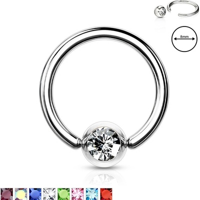 Šperky eshop ocelový piercing do obočí kroužek s krystalkem v kulaté objímce Q16.20 Aqua modrá Q