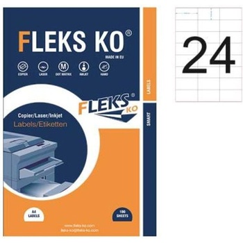 Fleks Ko Етикети Fleks Ko Бели, прави ъгли, 70x37 mm A4, 100 л. 24 ет (520170-11-22015)