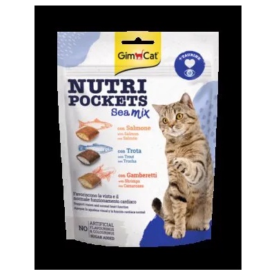 GimCat Nutri Pockets Хрупкави джобчета Морски коктейл със сьомга, пъстърва и скариди + таурин 150gr
