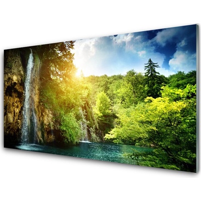 Obraz na skle Vodopád stromy príroda 100x50 cm