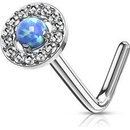 Šperky4U zahnutý piercing do nosu modrý opál N0092-B