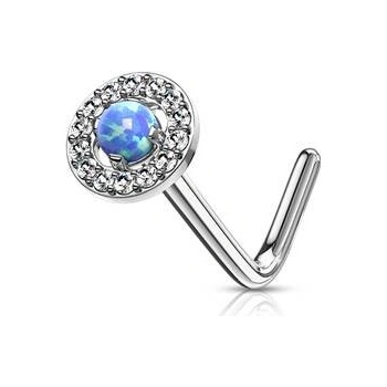 Šperky4U zahnutý piercing do nosu modrý opál N0092-B