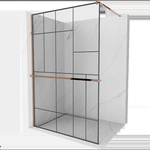 Mexen Kioto+ душ стена с рафт Walk-in 80 x 200 см, черен мотив, розово злато (800-080-121-60-78)