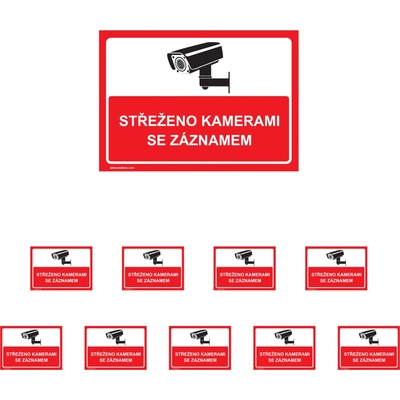 Walteco Strážené kamerami so záznamom (červená), 297x210mm, formát A4, plastová tabuľka Množstvo: 10 ks , 20040BP2