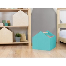 Benlemi Dřevěný box HOUSE ve tvaru domečku 33x33x37 cm Tyrkysový