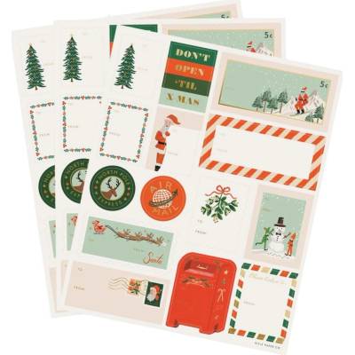 Rifle Paper Co. Vánoční nálepky Santa's Workshop – 3 listy, červená barva, papír