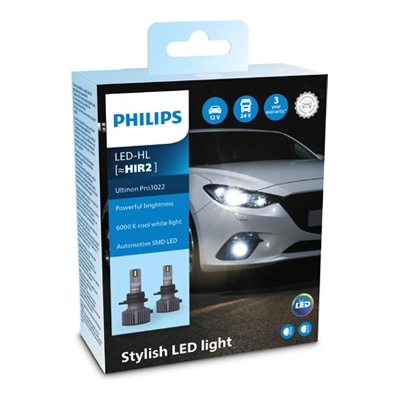 Philips Крушка, LED, фар за дълги светлини PHILIPS HIR2, 12/24V, 24W, 6000K, 1800lm, 2 бр