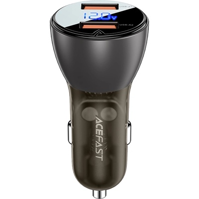 ACEFAST Зарядно за кола B7 - Acefast, 2x USB, 45W, двойно бързо зареждане, с LED цифров дисплей - прозрачно черно