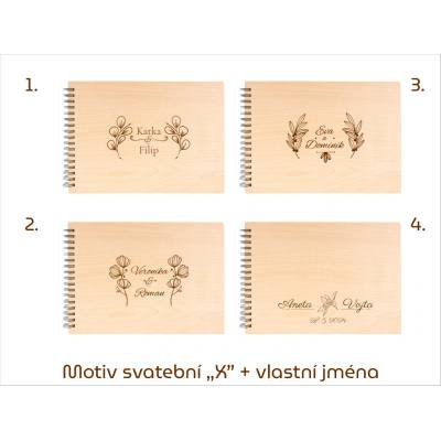 GEDEON Fotoalbum na fotorůžky 32x23 cm 60 stran Plywood GRAVÍR Rozměr: Rozměr do 225 cm2, Motiv gravíru: Motiv svatební "X" + vlastní jména