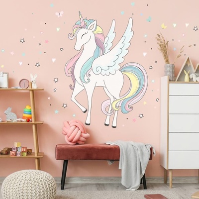 INSPIO 9311f Nálepky na zeď - Samolepicí jednorožec pro holky, velikost 90 x 90 cm