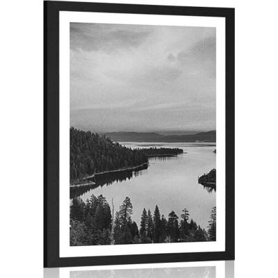 Plakát s paspartou jezero při západu slunce v černobílém provedení - 40x60 black