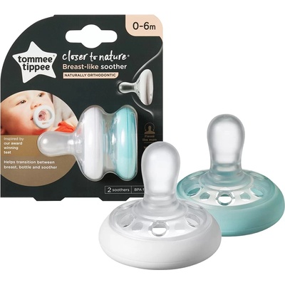 Tommee Tippee Ортодонтични залъгалки Tommee Tippee Breast-Like 0-6 м, 2 броя - син / бял (TT.0203)