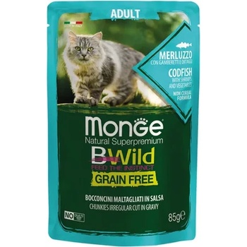 Gemon Monge Natural Superpremium BWild Grain Free Adult - Премиум пауч за израснали котки, с риба треска, скариди и зеленчуци, 85 гр. / 6 броя