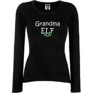  Дамска черна или бяла тениска с дълъг ръкав Grandma Elf